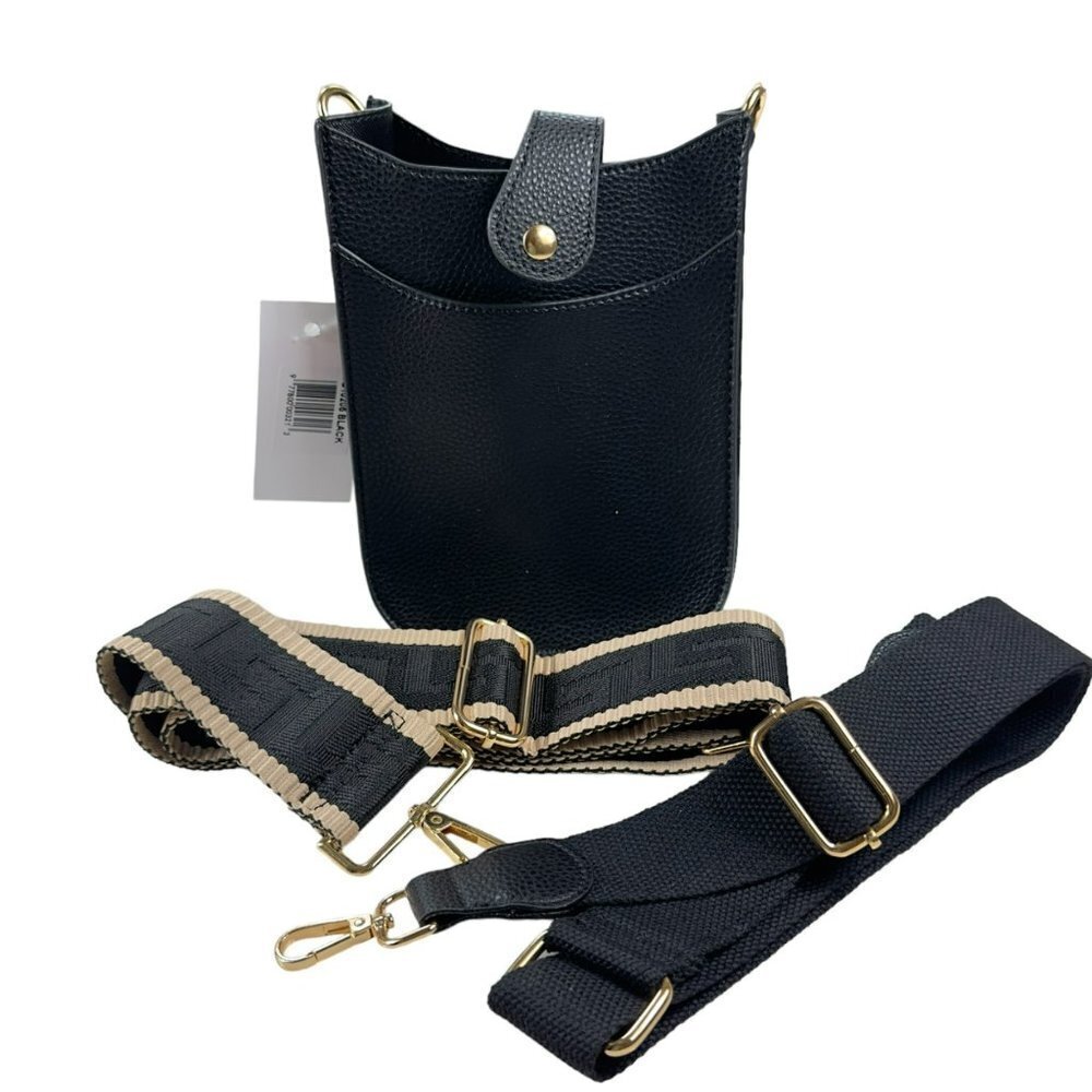 Side Pouch Mini Crossbody Bag Solid Black with Tw… - image 12